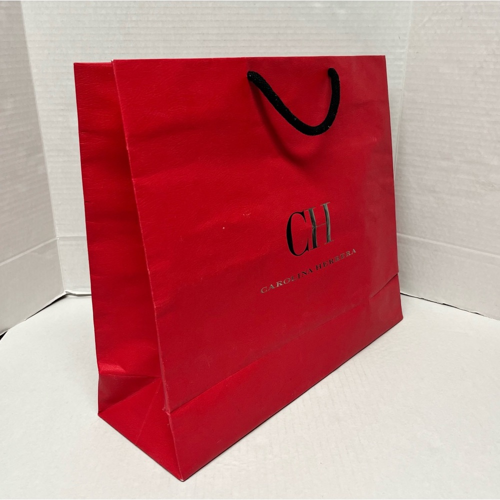 Carolina herrera empty large red shopping bag gift bag designer packaging decor - Picture 2 of 10
